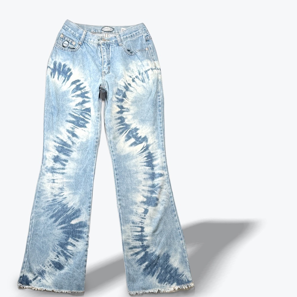 Vintage Zana Di Jeans Flare Sunburst Tie Dye Y2K High Rise Light Wash Size 5/6
